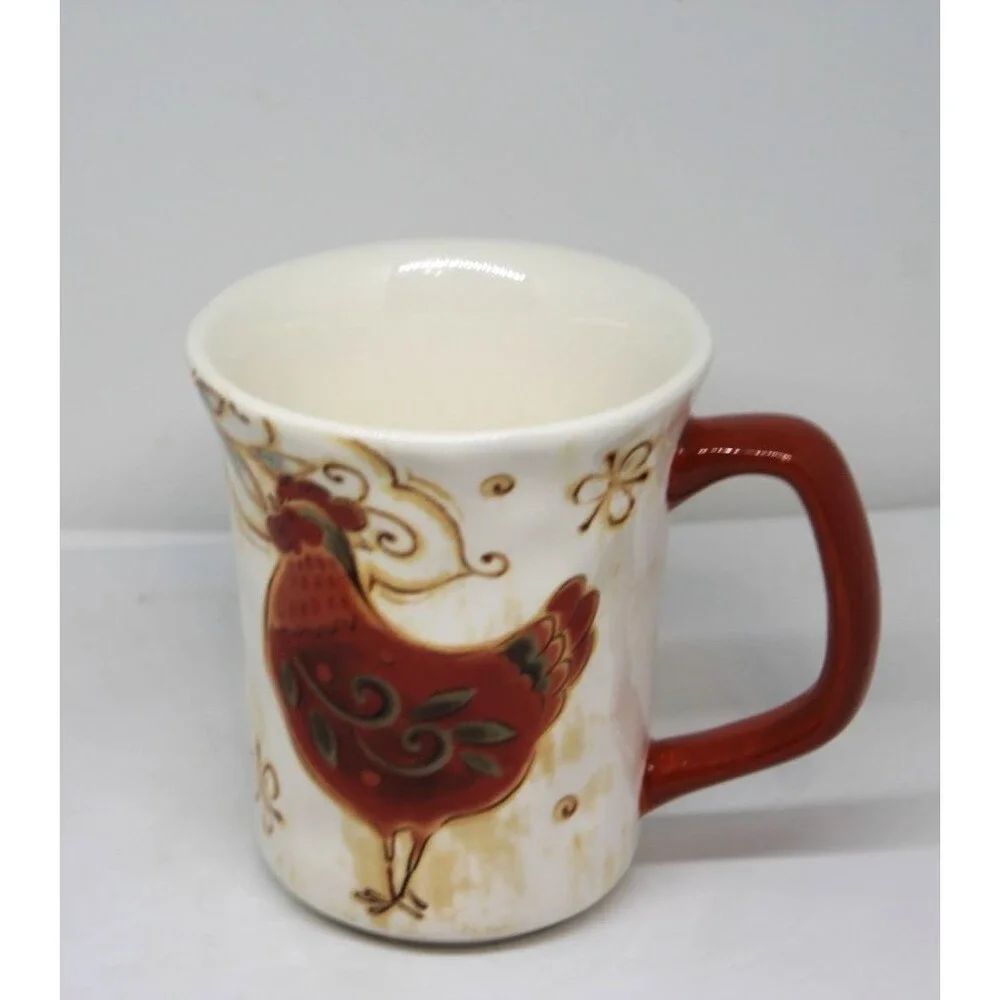 Pier 1 Rooster Coffee Tea Mugs Gallo Pattern Chicken Bird 14 oz.